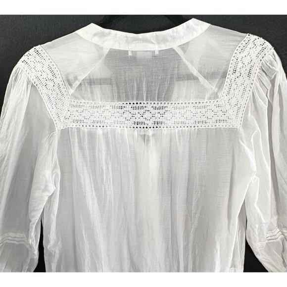LILLY LOU Women Silk Blend Top Button Front Lace 3/4 Sleeve Sz M White 71-3 - Picture 4 of 10